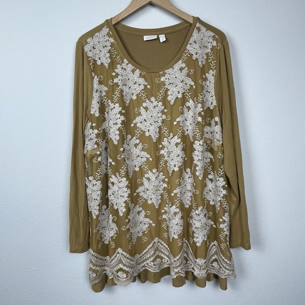 Logo Lavish Mesh Embroidered Tunic Top Size 2X Resortwear Boho Cruise